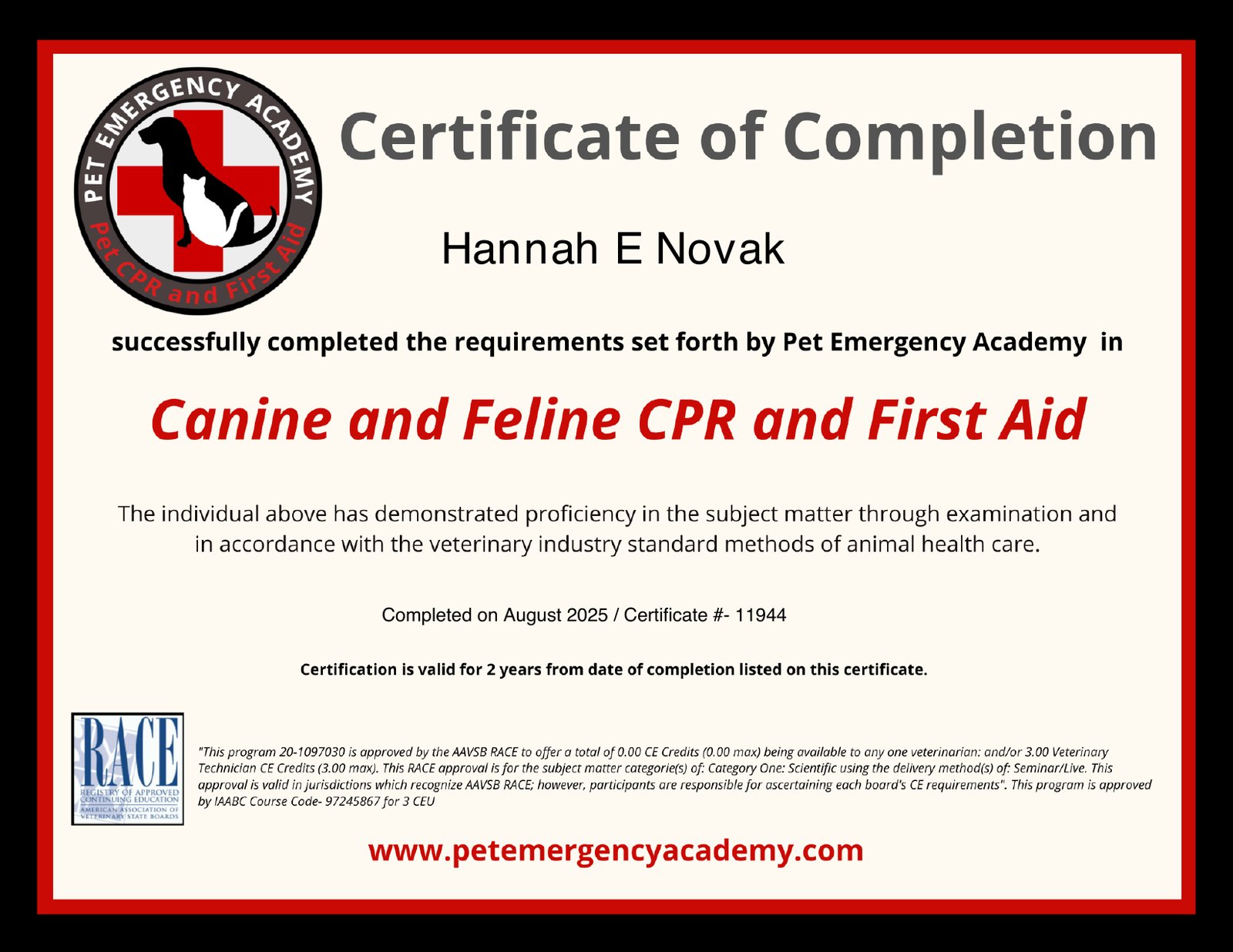 Certificate of completion