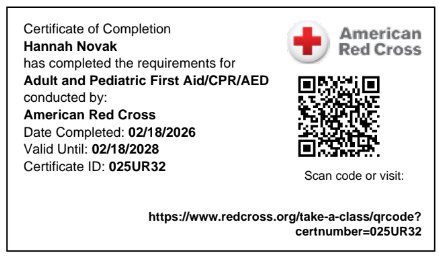 Red Cross certificate card